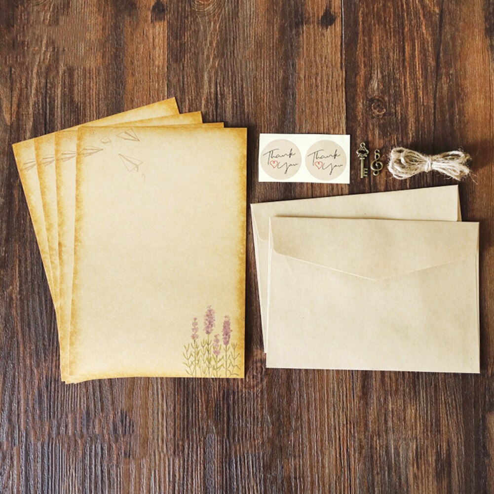Retro Vintage Kraft Envelope Letter Pad Set Valentine's Day Love Letter Old Europe Invitation Envelopes Writing Paper with Rope: 04
