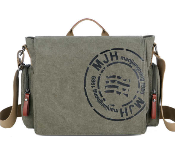 Manjianghong mænds vintage messenger tasker lærred skuldertaske mænd afslappet forretning crossbody skoletaske trykning rejse håndtaske: Militærgrøn