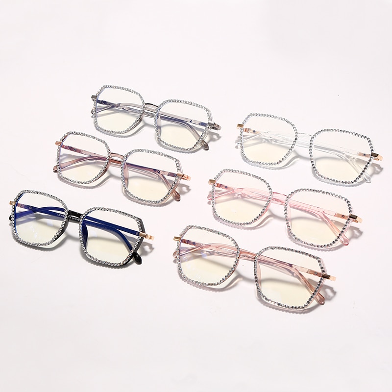 Jaspair luxe diamant Anti bleu lunettes femmes strass ordinateur lunettes hommes bleu lumière bloquant les cadres de lunettes