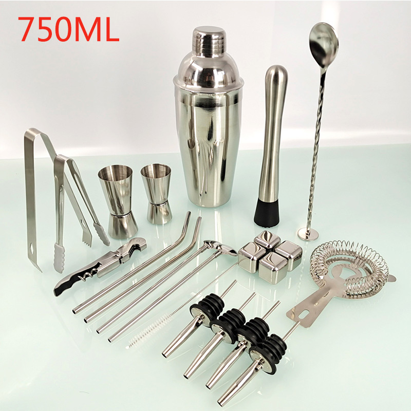 22pcs Stainless Steel Cocktail Shaker Mixer Wine Martini Boston Shaker For Bartender Drink Party Bar Tools 550ML/750ML: B