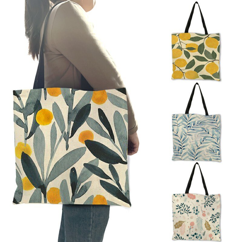 Tote Bag pieghevoli in lino Eco motivo geometrico Dot stampa foglia fresca per borse per la spesa femminili borsa di stoccaggio di grande capacità Bolsa