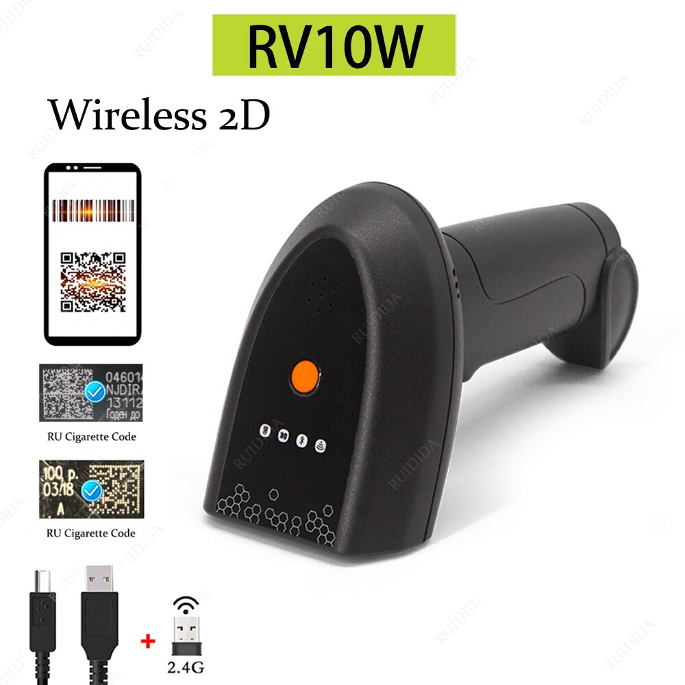 Bar Scanenr Draadloze 2d Barcode Scanner Bluetooth Barcode Reader Code Scanner Draadloze Code Reader 2d Handheld Qr Code Scanner: RV10W 2D Wireless