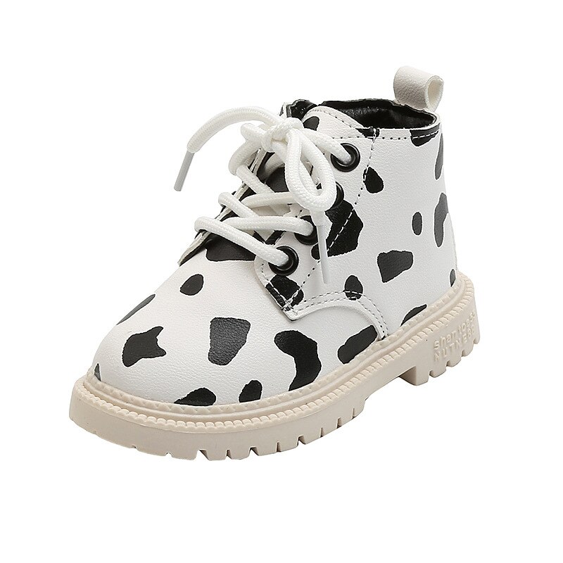 Meisjes Spotted Lederen Laarzen Non-Slip Zachte Bodem Side Rits Lederen Laarzen Waterdichte Warme Enkele Schoenen En Najaar jongens