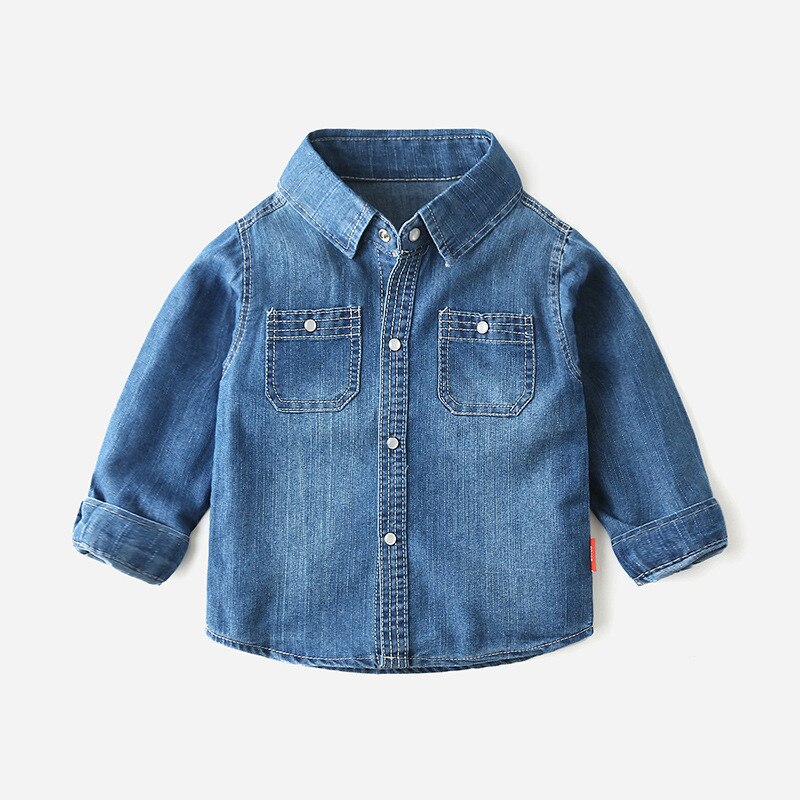 Camicie per bambini moda solido classico manica lunga camicia di jeans Casual per bambino bambini ragazzi colletto rovesciato giacca di jeans 1-7 anni: 90(1-2year)