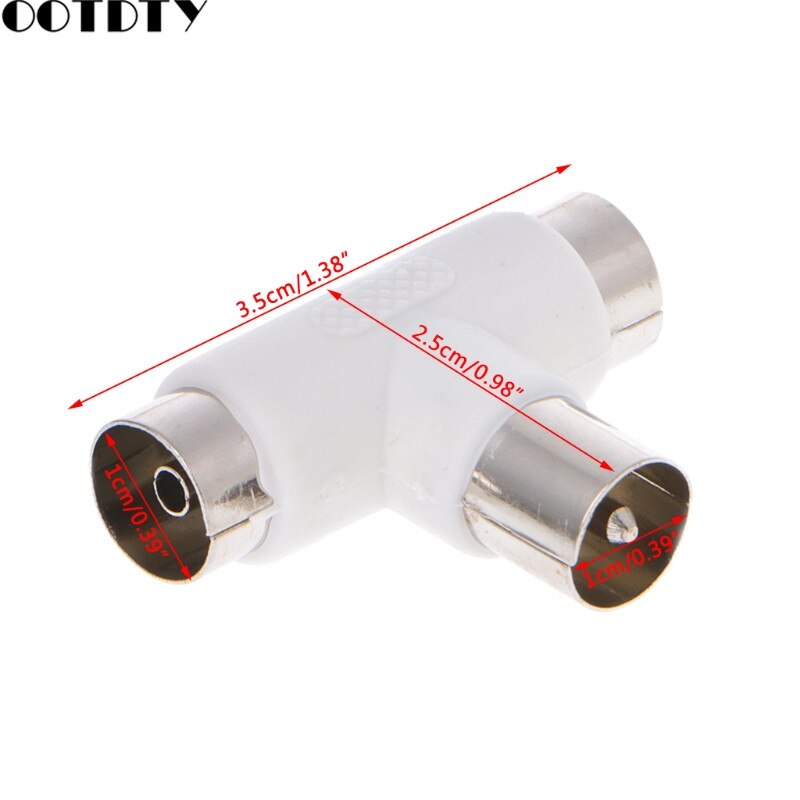 2 Way TV T Splitter Aerial Coaxial Cable Male to 2x Female Connectors Adapter