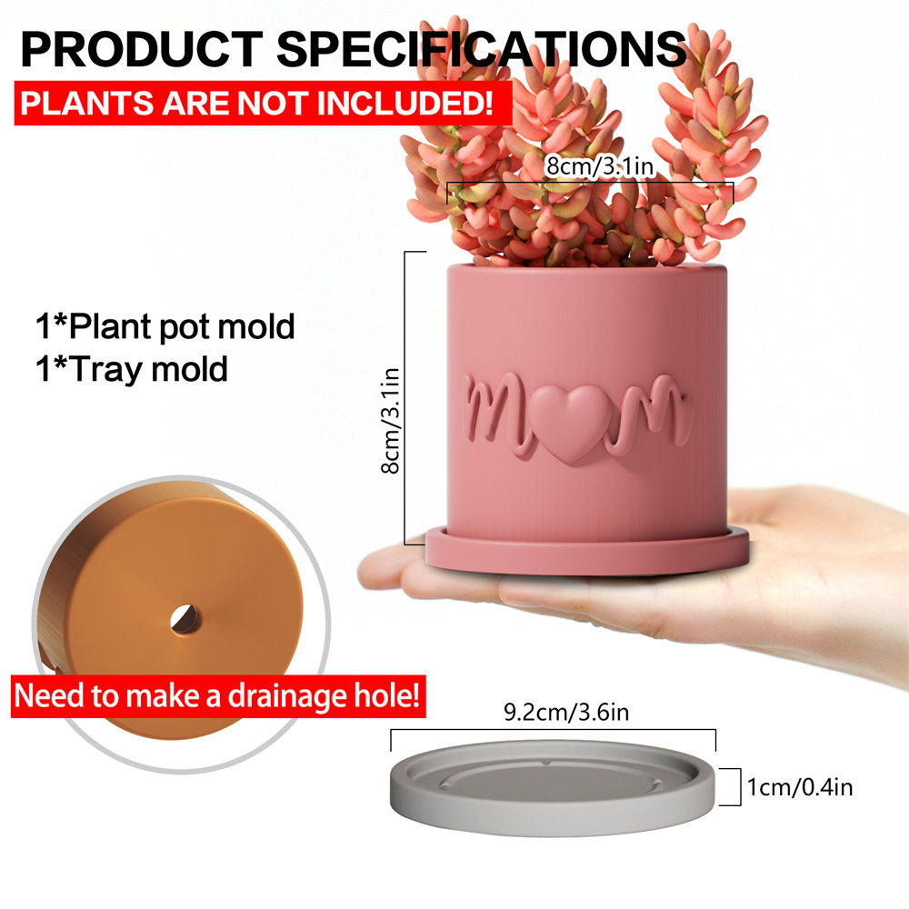 Nicole – Pot de jardinière avec plateau, moule en béton et Silicone, Pot Succulent, moule Jesmonite, meilleur pour maman de tous les temps, décoration de maison: Gris clair
