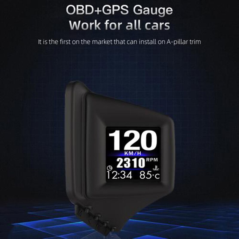 Universal OBD+GPS Head Up Display Smart Gauge On-Board Computer Dual Systems Car HUD Display Install On A-Pillar Trim /Dashboard