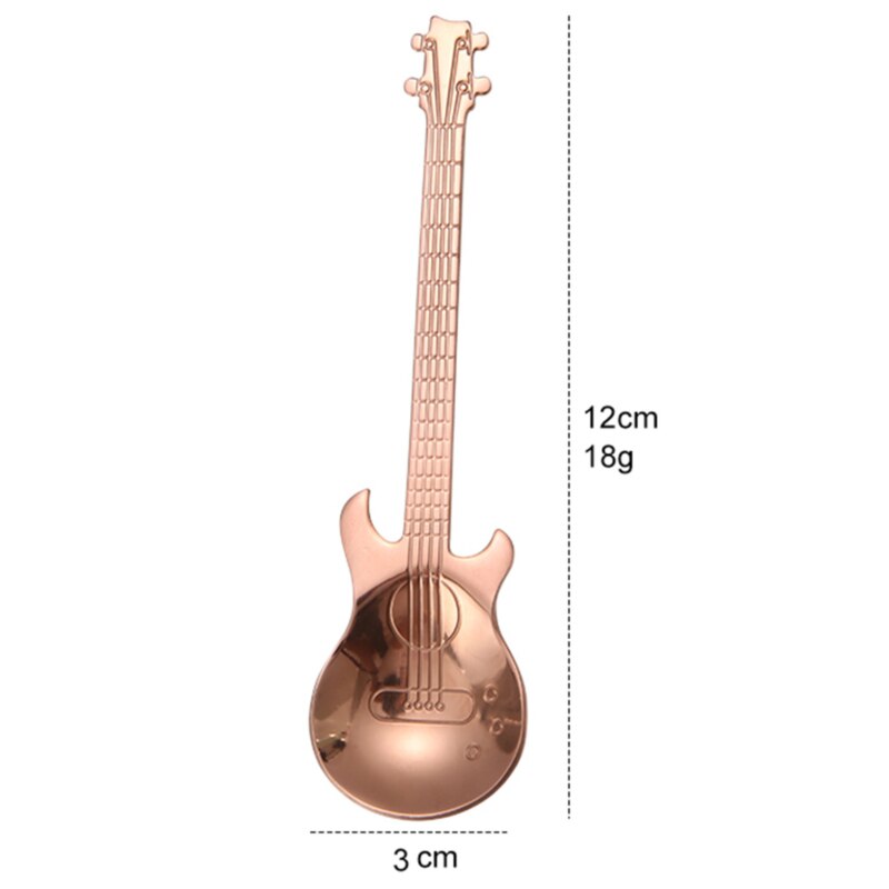 Stainless Steel Guitar Shaped Love Coffee Spoon Teaspoon Children Spoon Beautiful 7 Colors Tea Use Tool: rose gold