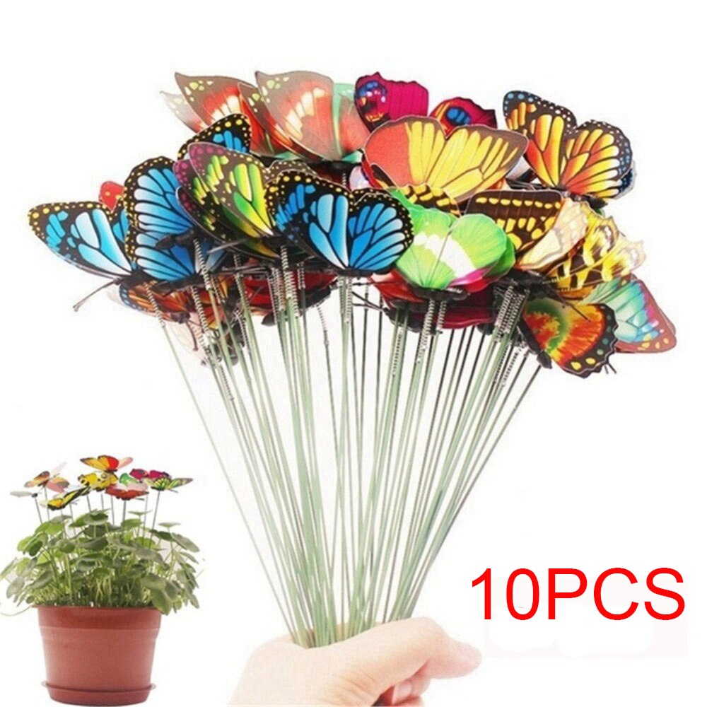 10/20/50Pcs Vlinders Tuin Decoratie Outdoor Yard Planter Kleurrijke Grillige Vlinder Stakes Bloempotten Jardineria Decor: 10pcs