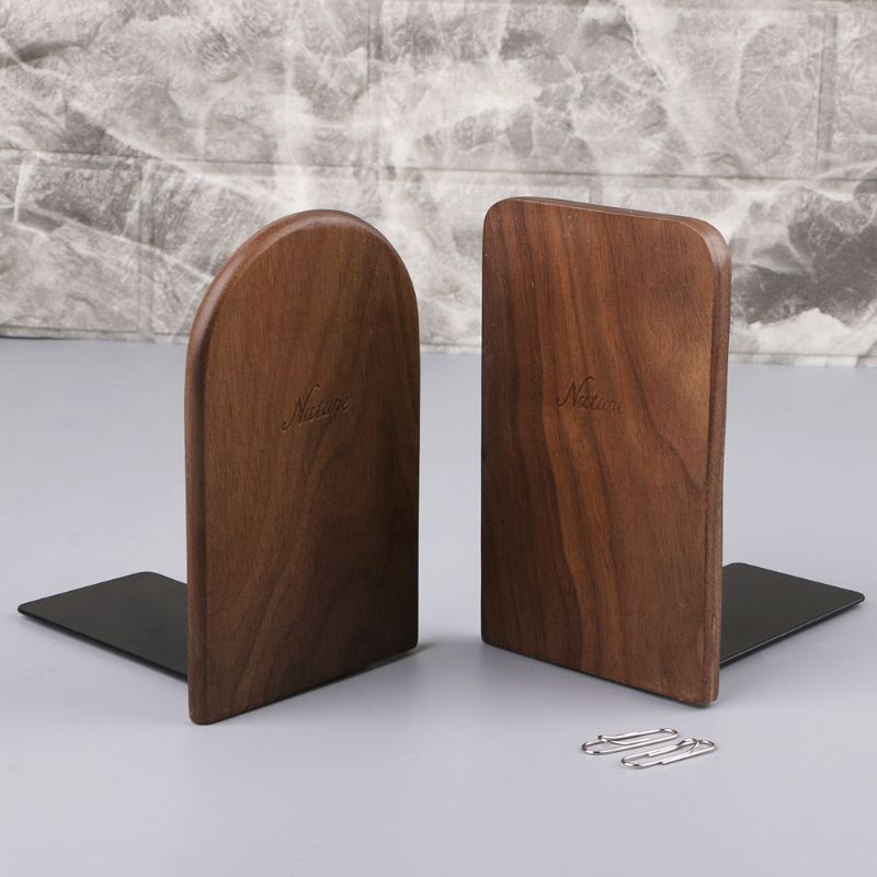 Walnut Wood Desktop Organizer Desktop Office Home Bookends Book Ends Stand Holder Shelf 19QA