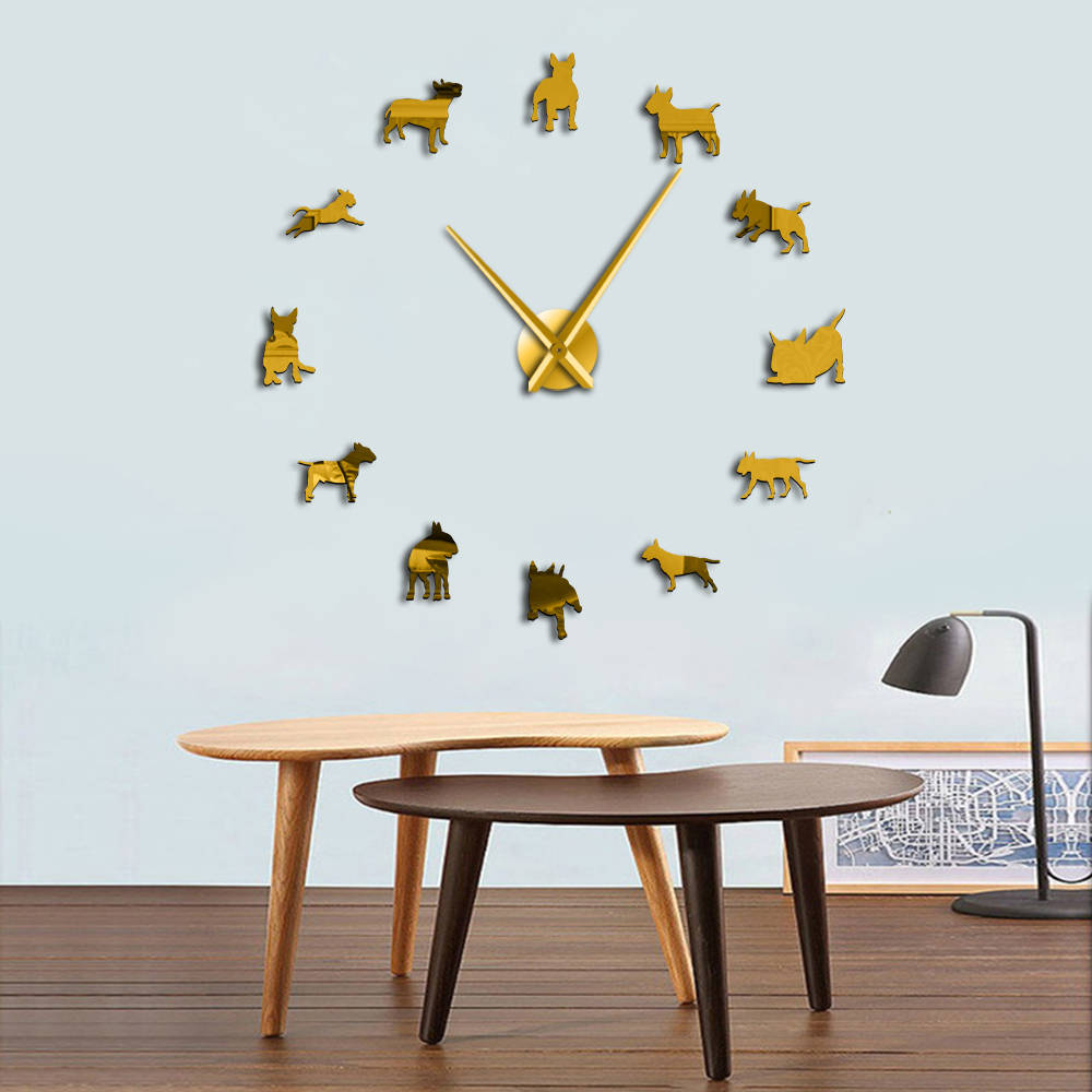 DIY Reloj de pared grande Bull Terrier perro Reloj de pared arte perro Pug aguja reloj decoración de tienda de mascotas para Bull Terrier amante