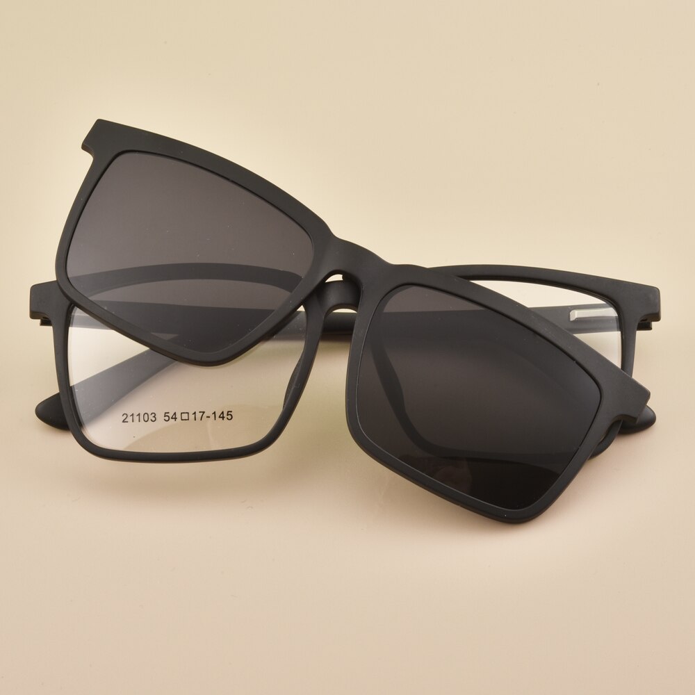 Gmei-gafas de sol polarizadas 2 en 1 para hombre y mujer, montura cuadrada de plástico, graduadas para miopía, montura 21103: C2 Matte Black