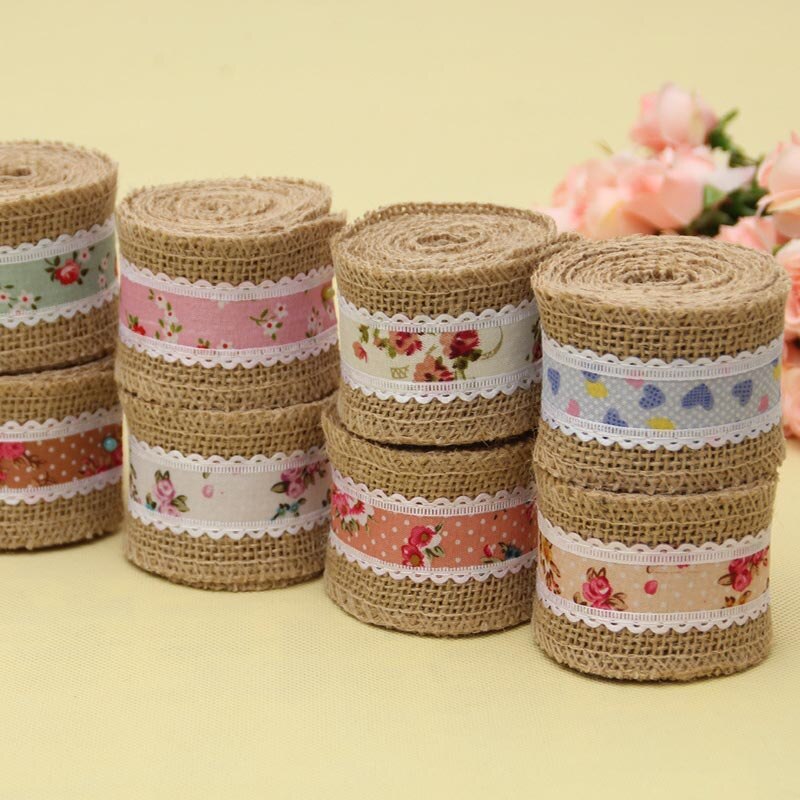 1 Pc DIY Natural Jute Burlap Lace Ribbon Rustic Vintage Wedding Decor Hessian Jute Roll Merry Christmas Party Supplies DIY