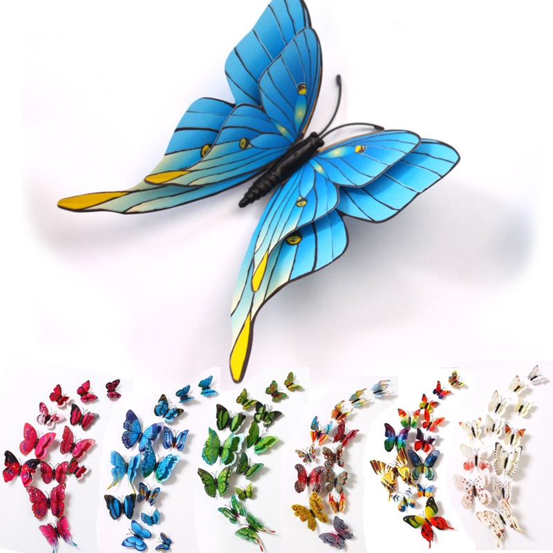 12 stk 3d store dobbeltlags magnet sommerfugl til børneværelser boligindretning vinyl vægkøleskab juledekoration klistermærker