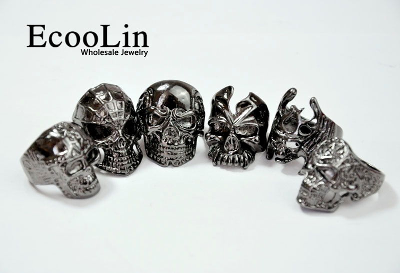 5Pcs Cool Men's Skull Skeleton Gothic Biker Rings Men Rock Punk Ring Party Favor Jewelry Lots Top LR4107