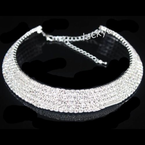 Luxe choker ketting met strass steentjes voor vrouwen, bruiloft, verjaardag, bruidssieraden, zilveren ketting, eenvoudige korte ketting: 5 rij kristal