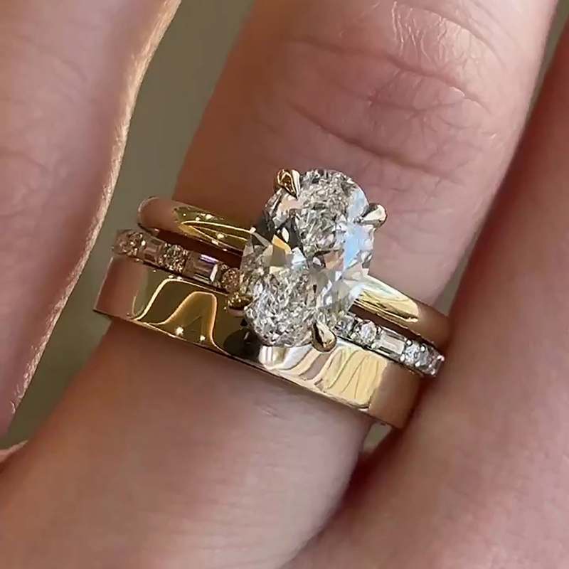 3 stk/sæt ovale cubic zircon ringe til kvinder luksuriøse aftagelige damesmykker brude vielsesring tilbehør: 9 / Hvid