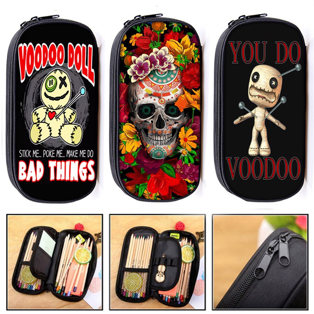 Voodoo dukke / hodeskalle kosmetikkvesker blyantboksveske kvinner sminkeveske jenter skoleveske blyantholder oppbevaringsvesker halloween