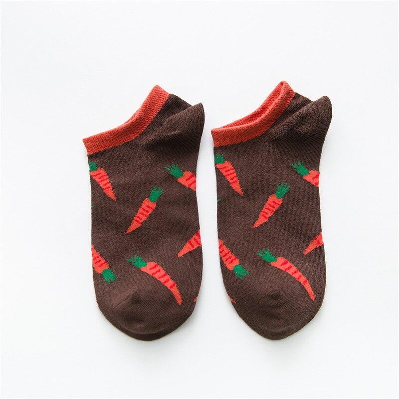 Calcetines de algodón de verano con dibujos de plátanos y frutas, calcetines de tobillo para mujeres, de corte bajo calcetines divertidos de animales, calcetines invisibles para chicas lindas felices: carrot socks