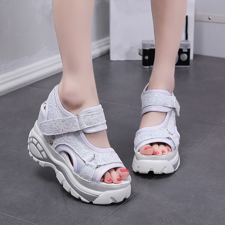 Women's Leather Sandals Spring Summer Ladies Walking Shoes Casual High Platform Sandals Med Heel Wedges Walk Shoes