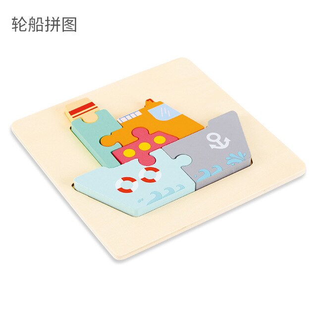 Cartoon Colorful Animal Traffic Wooden 3D Puzzle Kid Early Educational Brain Teaser Tangram Development Toys For Children Jigsaw: 12