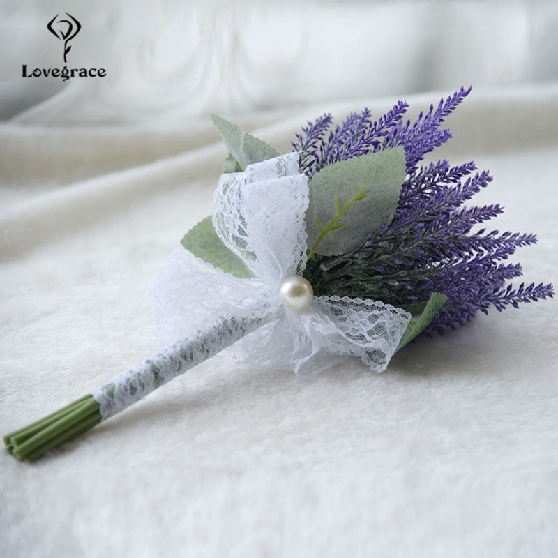 Lovegrace Lavender Flower Bouquet Bride Wedding Flower Artificial Purple Lavender Bridesmaid Sister Wedding Bouquet Home Decor