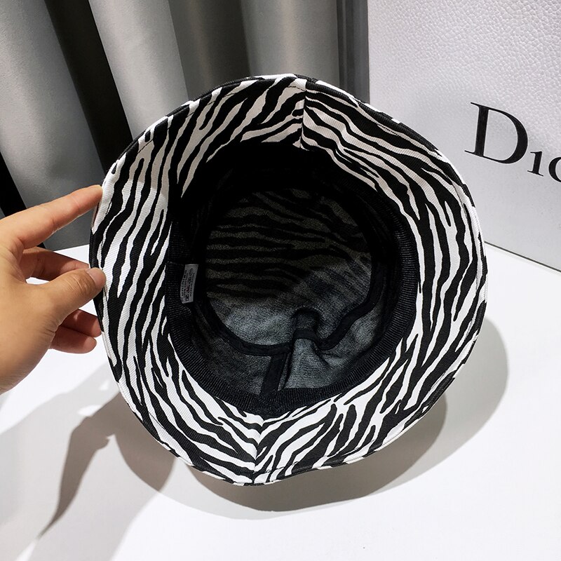 Zebramønster fiskerhatte kvindelig sommer afslappet all-match udendørs rejse spand hat mandlig bomuld street hip-hop solhat