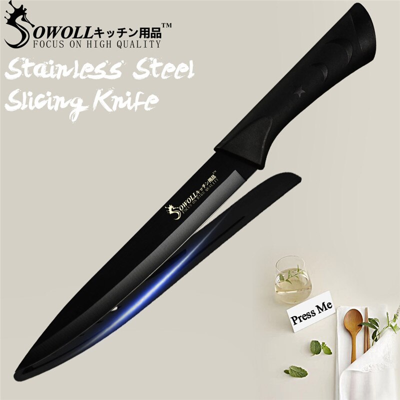 Sowoll superior 7 cr 17 ruostumattomasta teräksestä valmistettu keittiöveitsisetti sakset veitsenpidike japanilaiset keittiöveitset työkalut 8 kpl sarja: C .8 tuuman viipalointi