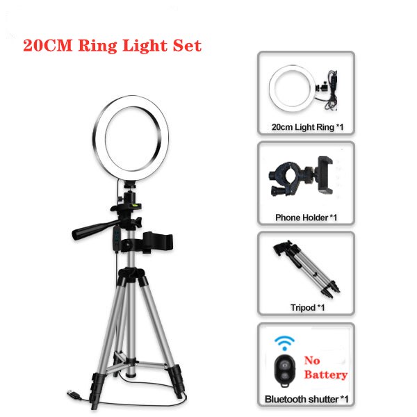 26cm anneau lumière Dimmable caméra Photo Studio téléphone vidéo LED beauté maquillage photographie anneau lampe avec trépied support pour téléphone: 20cm set