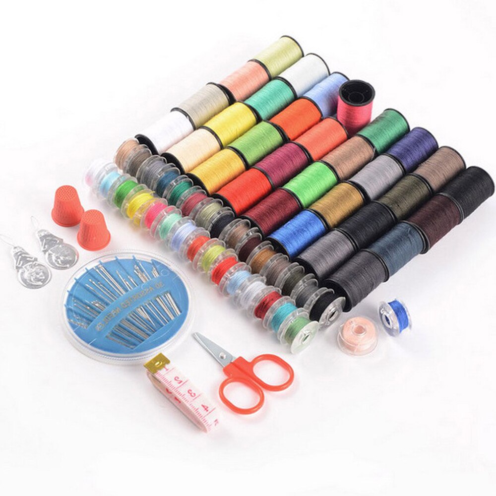 64 pçs/set cor caixa de linha de poliéster metal bobbin, máquina de costura ferramentas top & under thread conjunto de costura portátil para viagem