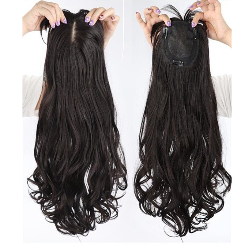 Hywamply 60CM Long Magic Clip on Hair Topper Add Volume Synthetic Hairpiece Closure for Covering White Hair Slightly Hair Loss
