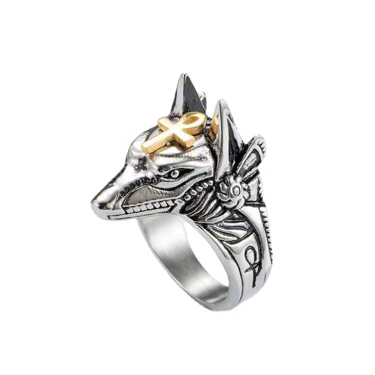 Vintage Artifact Stainless Steel Jackal Head Ring Ancient Anubis Men&#39;s Ring Birthday Party Jewelry