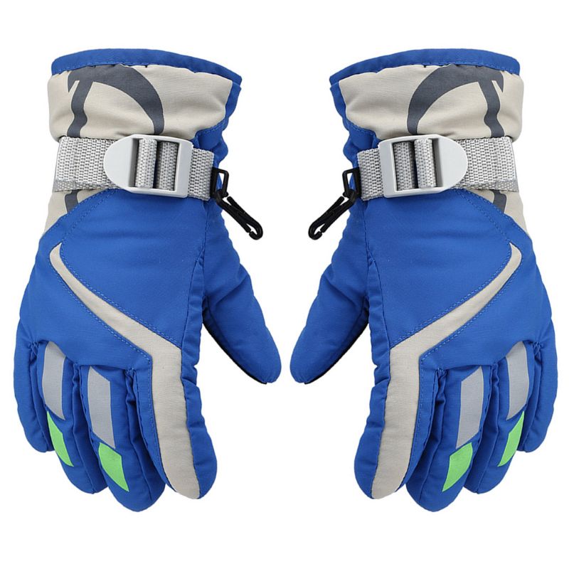 Børn drenge piger vinter varm vindtæt sportsski handsker børn åndbar justerbar handske: Blå