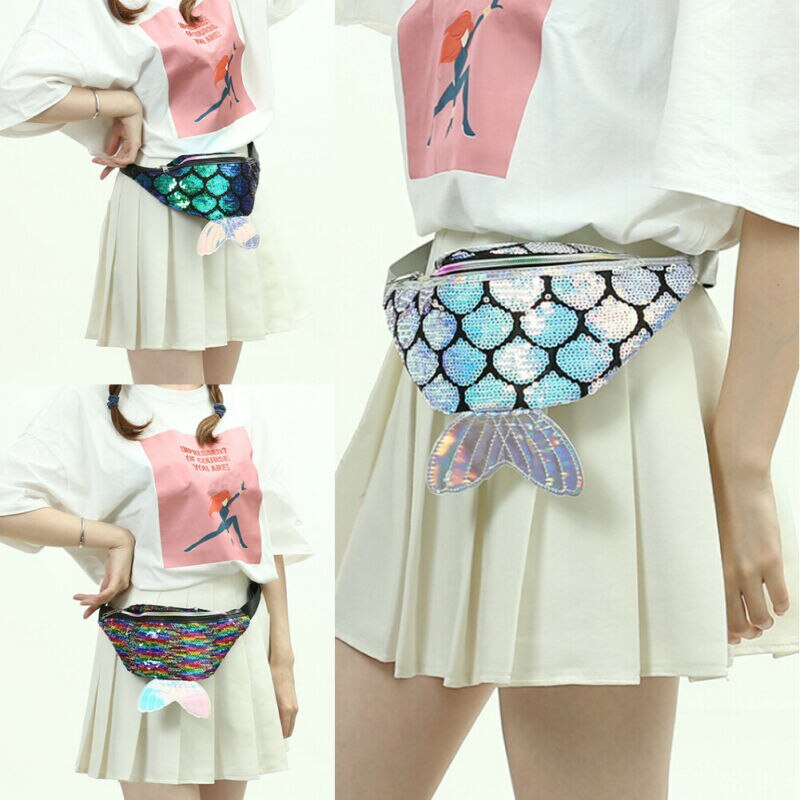 Bolso para mujer de 14x28cm con cola de pez, bandolera Diagonal, cinturón, bolsa de pecho, bolsa de cadera, Bolso pequeño