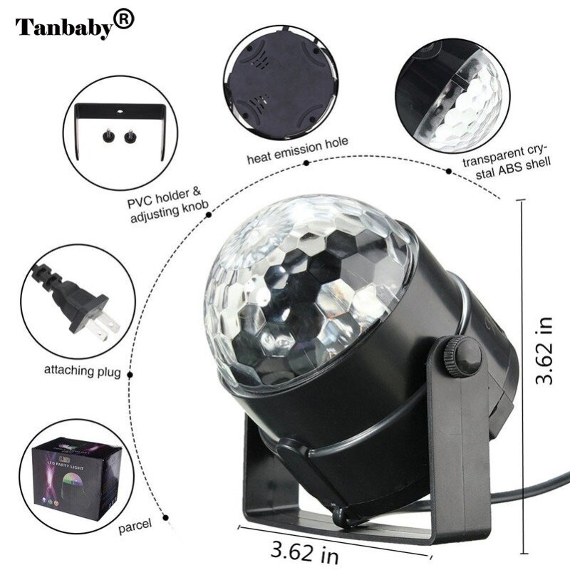 Sound Activated Rotating Disco Ball DJ Party Lights 3W 3LED RGB LED Stage Lights For Christmas Wedding sound party lights