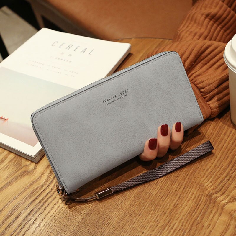 Kvindelig tegnebog pu læder lang pung sort/pink/blå/grøn/grå berømt mærke tegnebog kvinder kvindetaske: Grå