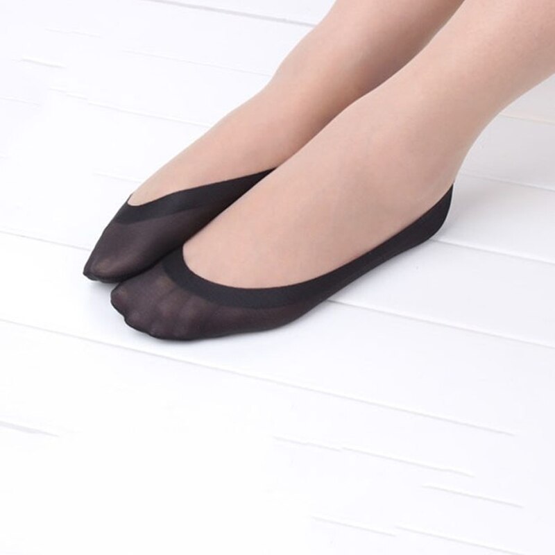 Meias femininas para o verão, meias finas sem costura e invisíveis, de silicone, antiderrapantes, seda, respirável, boca rasa, barco: Black