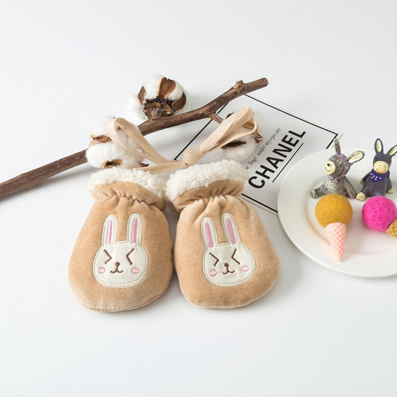 Kinderen Mittens Winter Warm Plus Fleece Verdikking Handschoenen Voor 1-3 Jaar Oude Kinderen Opknoping Nek Wollen Handschoenen met String: Goud