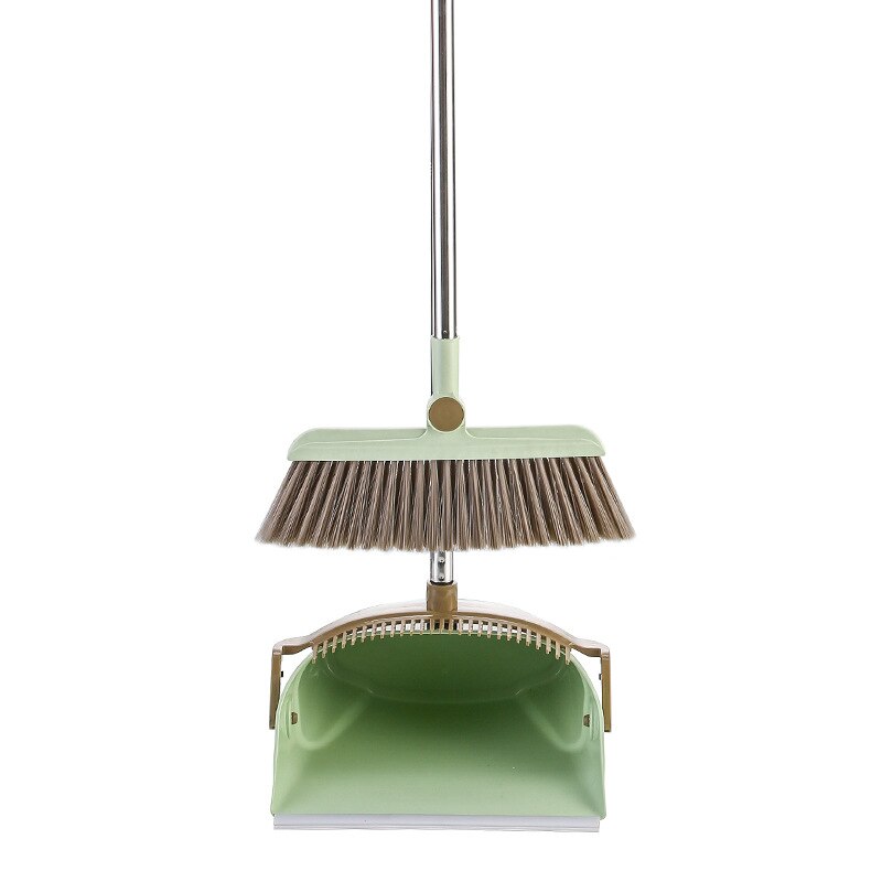 Broom Dustpan Cleaning Kit Multi-Function 2-in-1 Broom Windproof Dustpan Cleaning Floor Hygiene Durable Cleaning Tool: green
