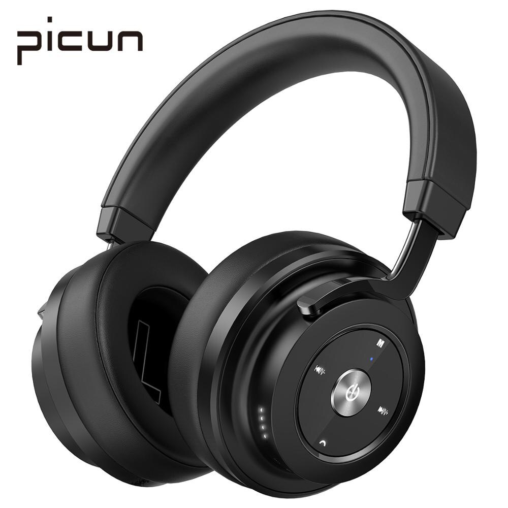 Picun P20-auriculares, inalámbricos por Bluetooth 5,0, auriculares estéreo con Monitor plegable con micrófono para DJ, soporta tarjeta TF: Black