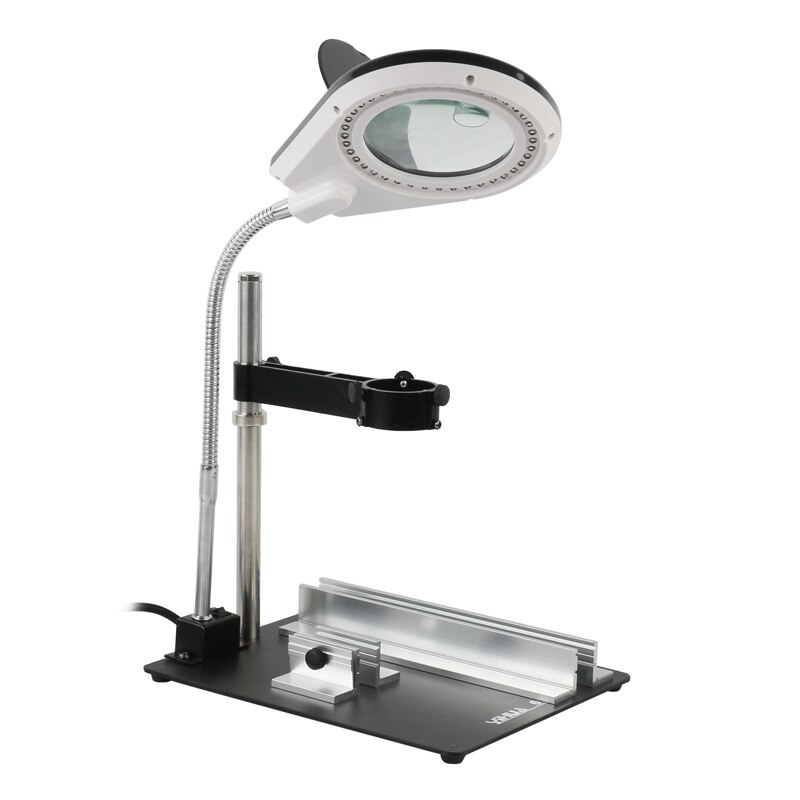 3 in 1 Metal Video Microscope Camera Table Stand Holder + LED Illumination Lamp 8X Magnifying Glass + Magnetic PCB Fixture Clamp