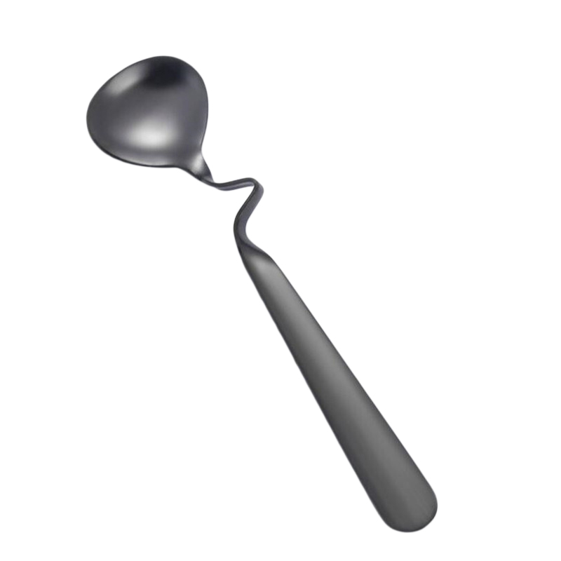 Stainless Steel Suspensible Round Shape Spoons Seasoning Ladle Scoop Twisting Hanging Cup Coffee Dessert Teaspoon: Black twisted spoon