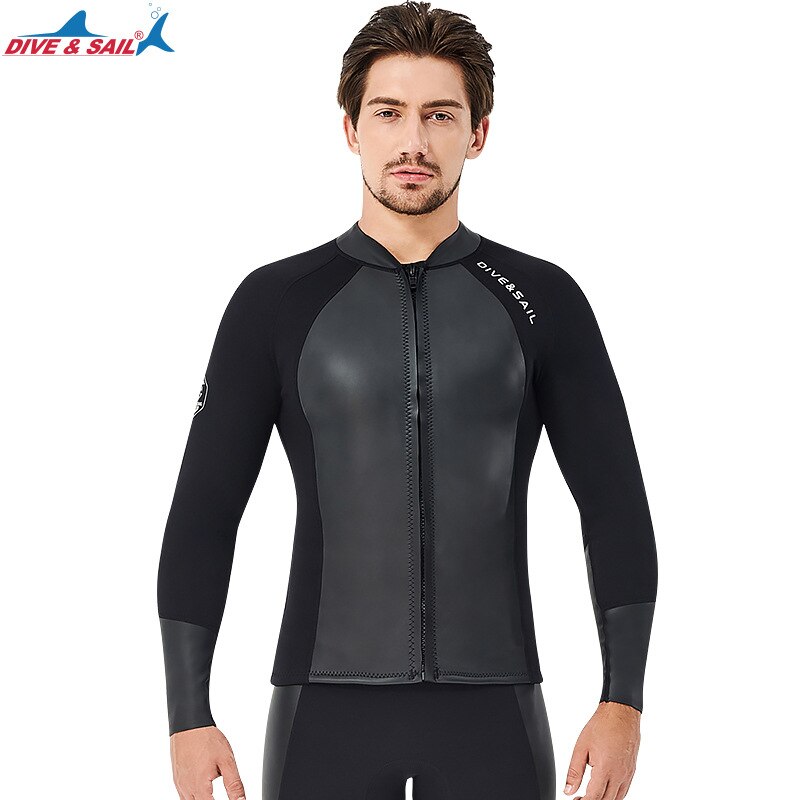 DIVE&amp;SAIL 2MM Leather Neoprene Diving Suit Men&#39;s Split Warm Snorkeling Wetsuit Pants Female Plus Size Cold-proof Surfing Suit: Man tops / XL