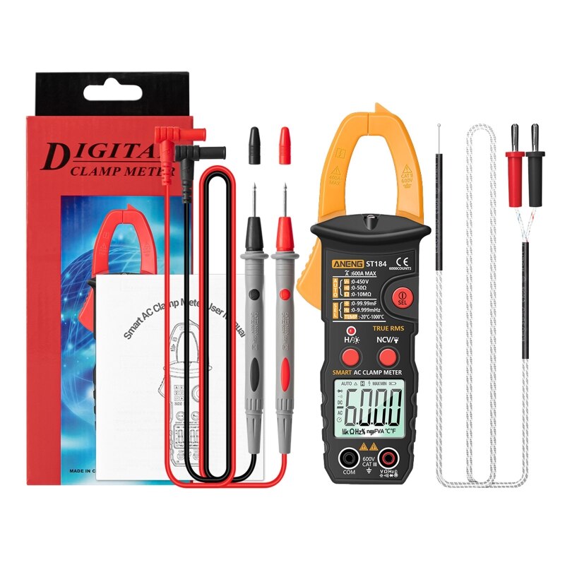 ST184 Digitale Multimeter Stroomtang True Rms 6000 Telt Temperatuur Meten Testers Ac/Dc Spanning Ac Ohm: YELLOW
