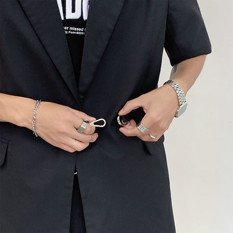 Blazer de manga corta para hombre, Chaqueta de traje informal de en blanco y negro, estilo coreano, holgada, M-XL de la sociedad