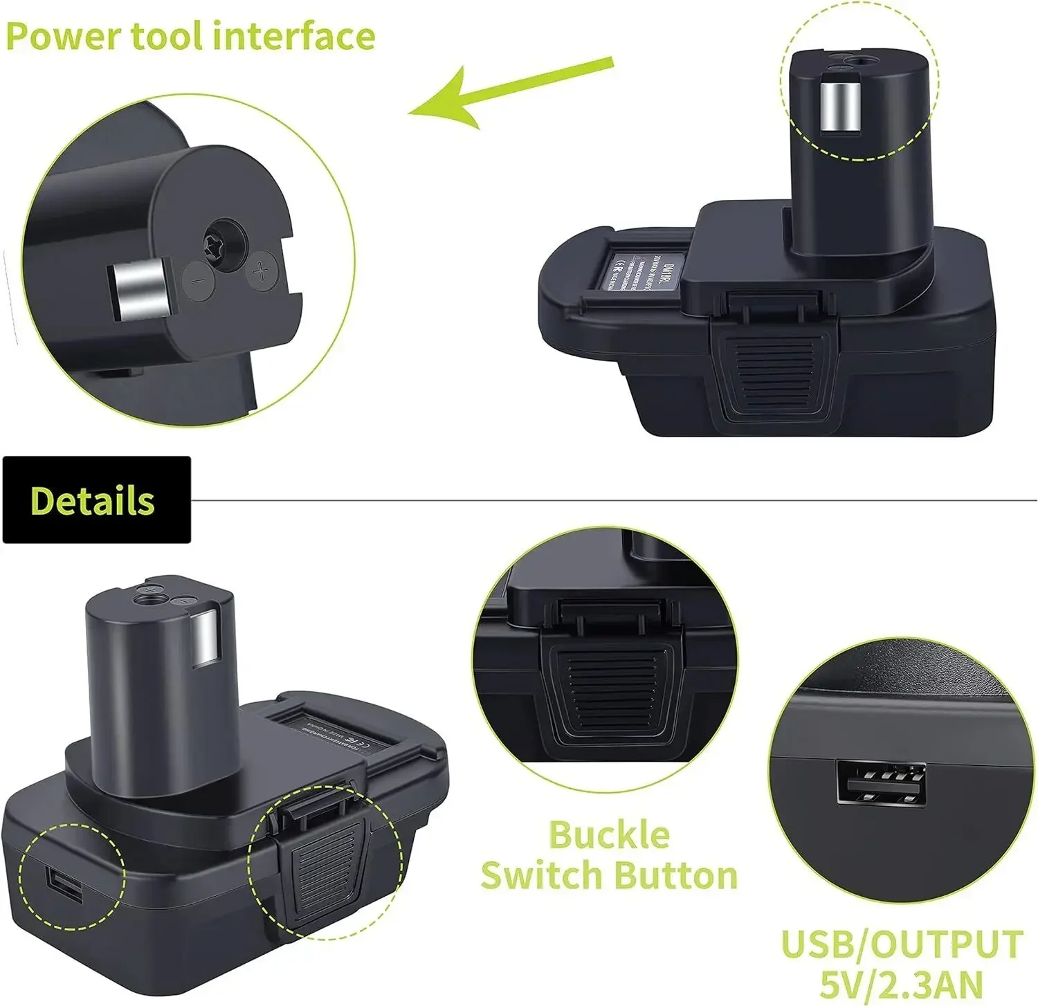 Adaptateur de batterie avec port USB pour Dewalt vers pour outils Ryobi pour batterie Milwaukee, conversion en batterie Lithium-ion Ryobi 18V