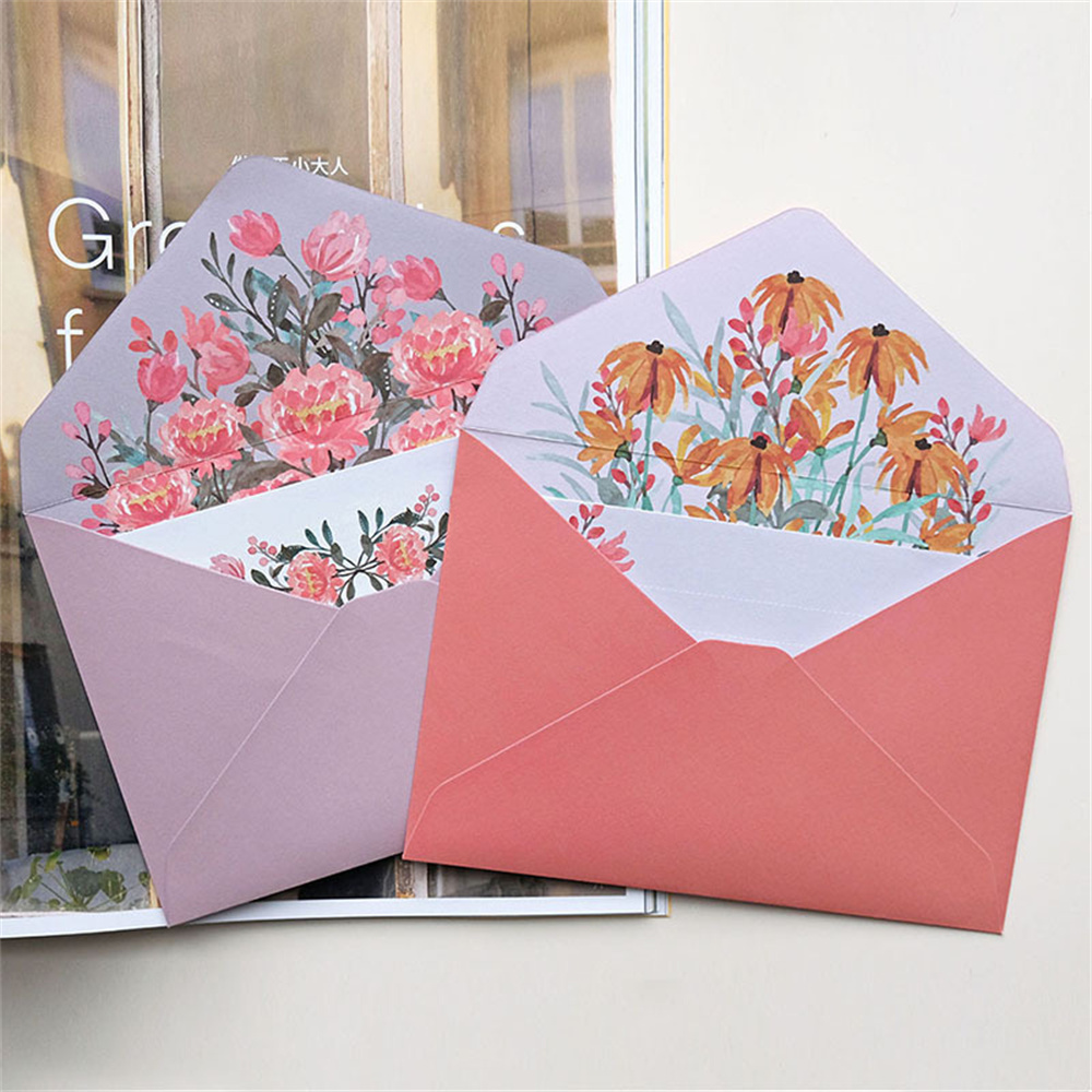 6pcs Printed Flowers Envelope Set Stationery Wedding Greeting Card Envelope Invitation Letter Paper Office School Supplies