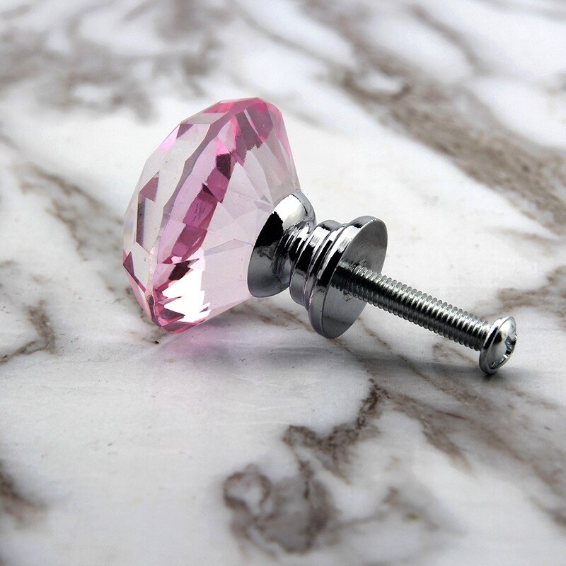 Pink 10Pcs 30mm Crystal Glass Cabinet Knobs Diamond Shape Drawer Kitchen Cabinets Dresser Cupboard Wardrobe Pulls Handles