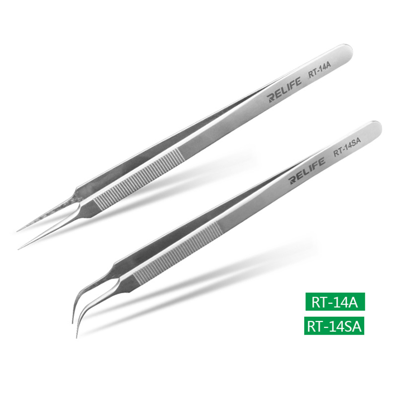 Relife-Pinzas RT-14A para reparación de teléfonos móviles, pinzas antiestáticas antideslizantes de alta dureza, punta fina de precisión, reparación de chips, RT-14SA