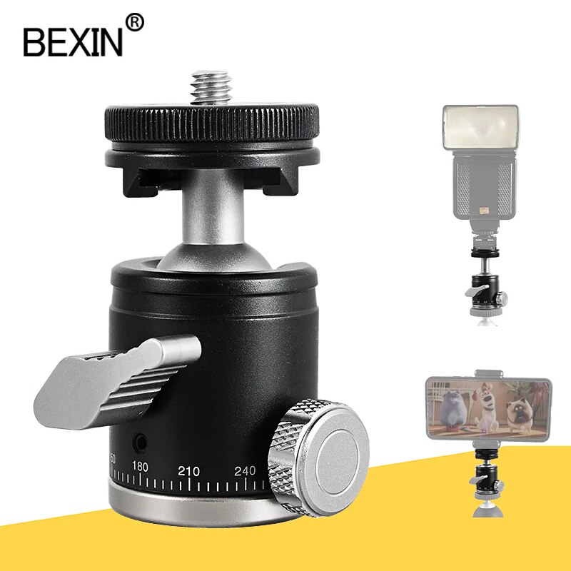 Bexin mini ball head monopod ball head tripod gimbal 360 panorama head with hot shoe base mount adapter for dslr camera flash